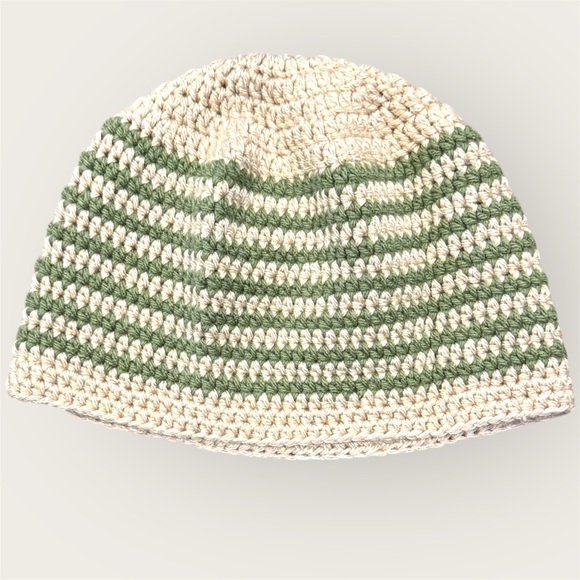 Undefined Accessories - Striped Cream and Green Crochet Hat